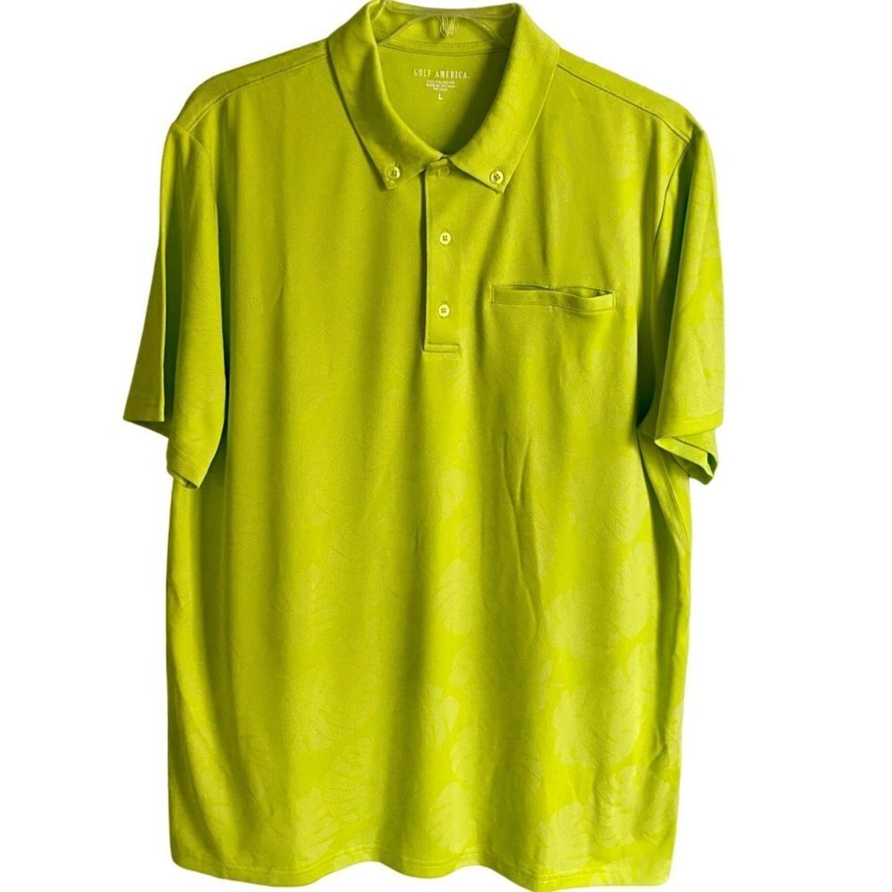 Golf America Polo Shirt Greenish Yellow with Palm Leave Design Men's Large NEW